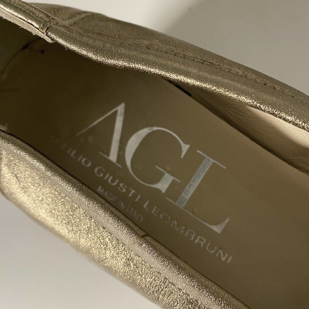 AGL Attilio Giusti Leombruni Pump Ballet Leather Gold Metallic Low Heel … - Picture 9 of 11